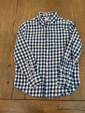 Crewcuts Boys Blue White Plaid Button Down Shirt Size 10